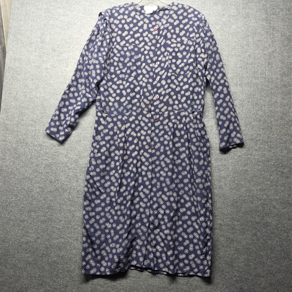 Jack Mulqueen Vintage 100% Silk Maxi Dress Womens 12 Navy Blue Long Sleeve